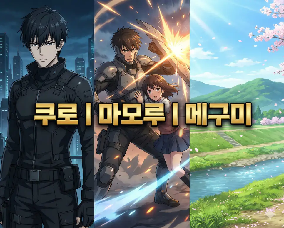 쿠로 뜻, 마모루 뜻, 메구미 뜻 등 깊은 의미를 담은 일본어 키워드를 한눈에 확인하기 좋게 정리한 통합 가이드 이미지입니다.