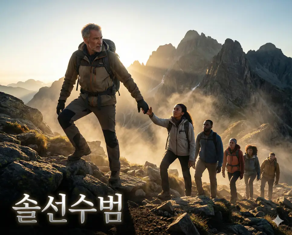 남보다 앞장서서 행동하여 몸소 본을 보이는 솔선수범의 리더십을 표현한 이미지