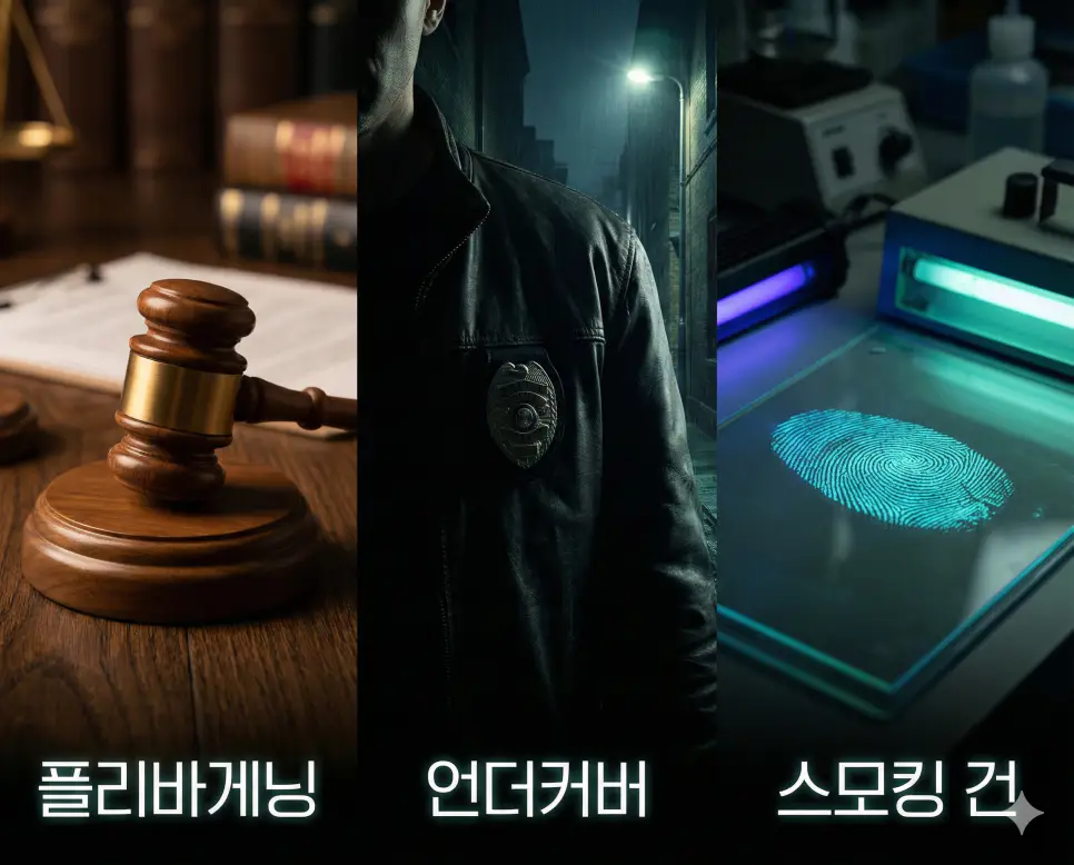 플리바게닝의 협상, 언더커버의 은밀함, 스모킹 건의 결정력을 통합적으로 보여주는 시각 자료