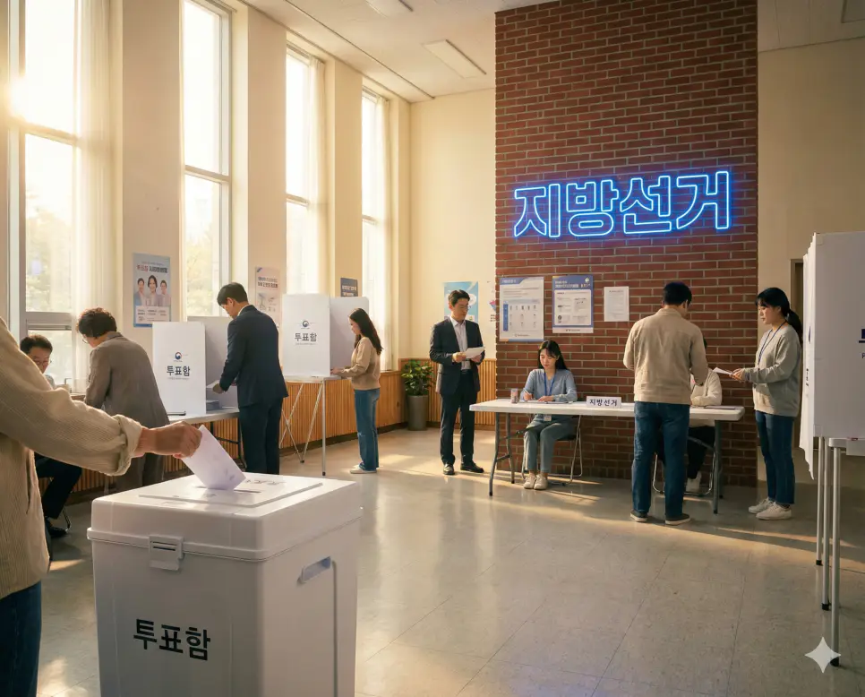 지역 사회의 일꾼을 선출하는 풀뿌리 민주주의의 핵심, 지방선거의 투표 현장 이미지