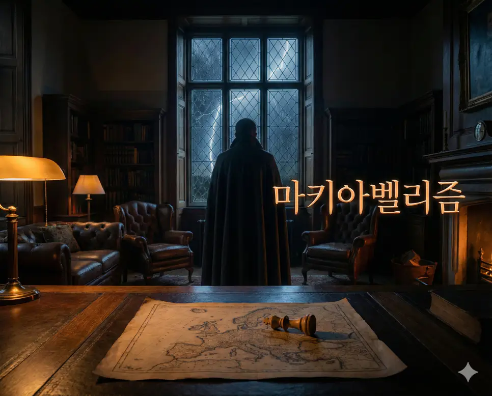 마키아벨리즘 뜻인 목적을 위해서라면 수단과 방법을 가리지 않는 냉혹한 정치적 태도를 시각화한 실사 이미지