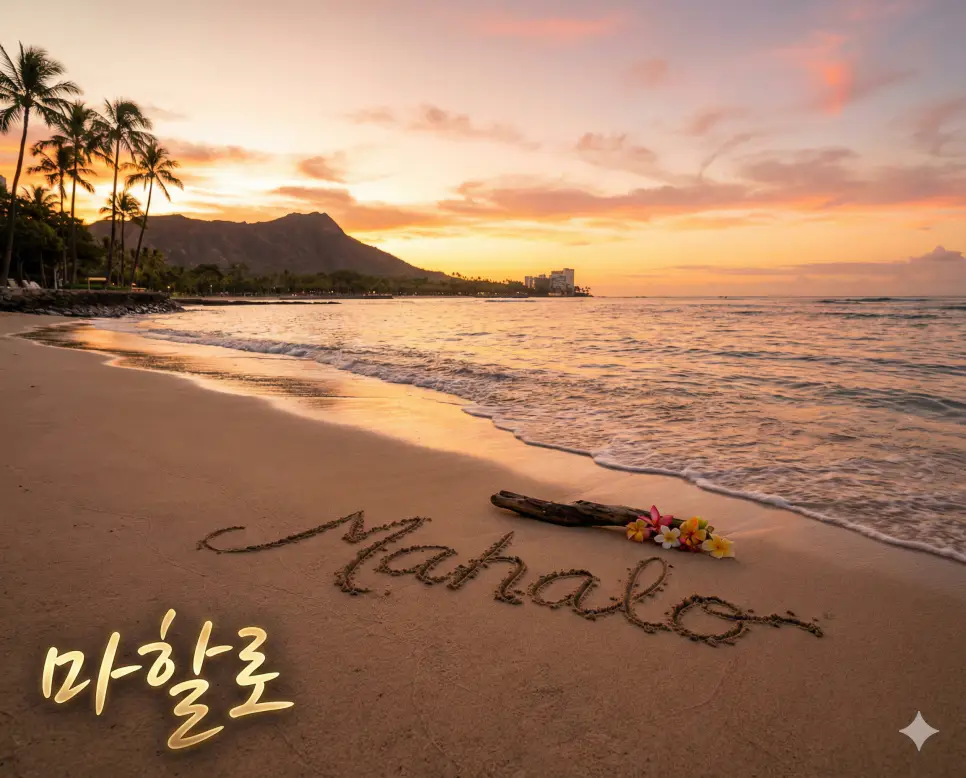 하와이어로 진심 어린 감사를 담은 마할로 뜻과 자연에 대한 경외심을 담은 사진