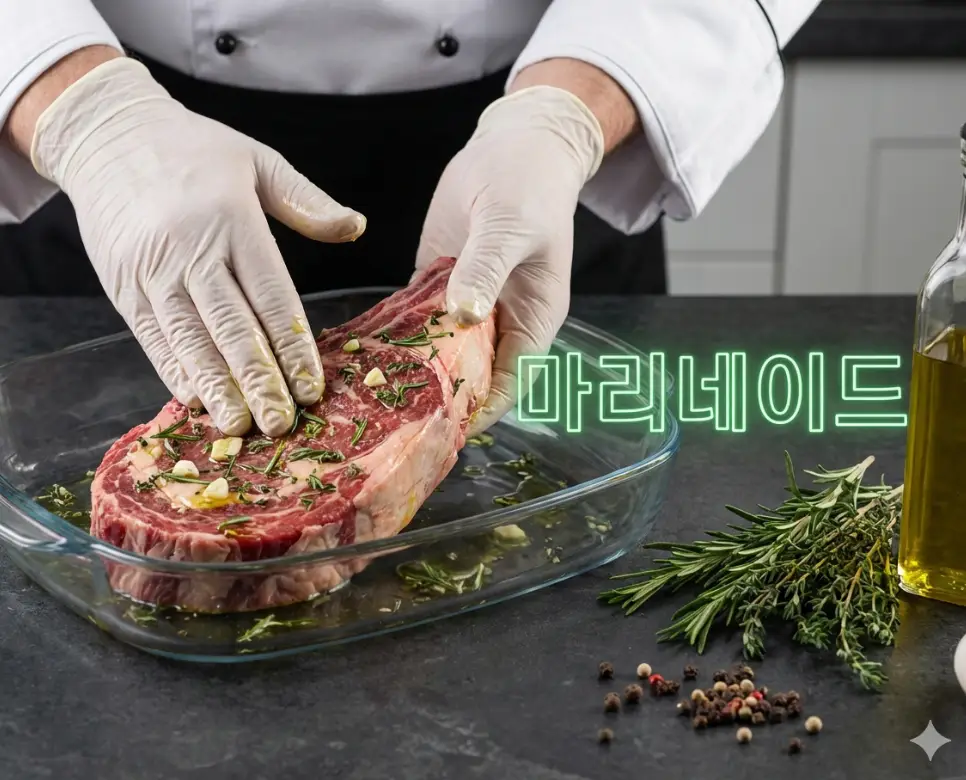 마리네이드 뜻이 담긴 조리 전 식재료에 깊은 맛과 부드러운 식감을 더하는 정성 어린 전처리 과정
