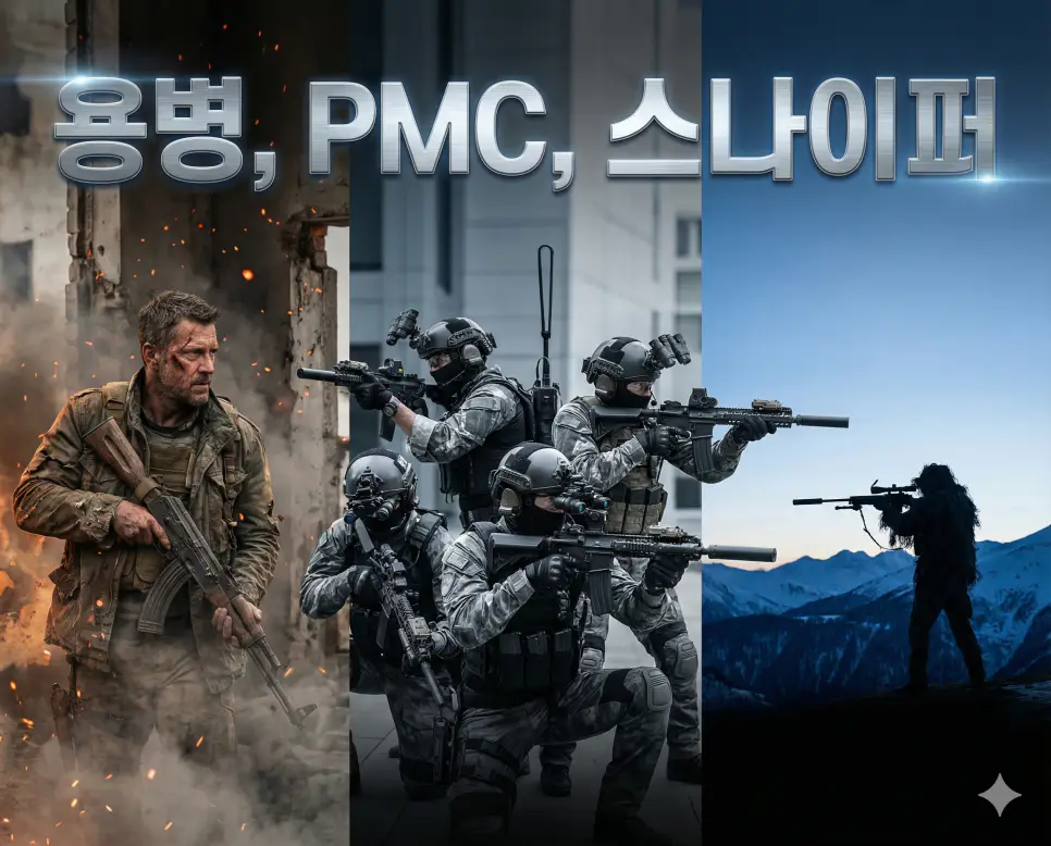 용병, PMC, 스나이퍼의 개념과 특징을 세련된 구도로 통합한 특수 요원 종합 가이드 이미지