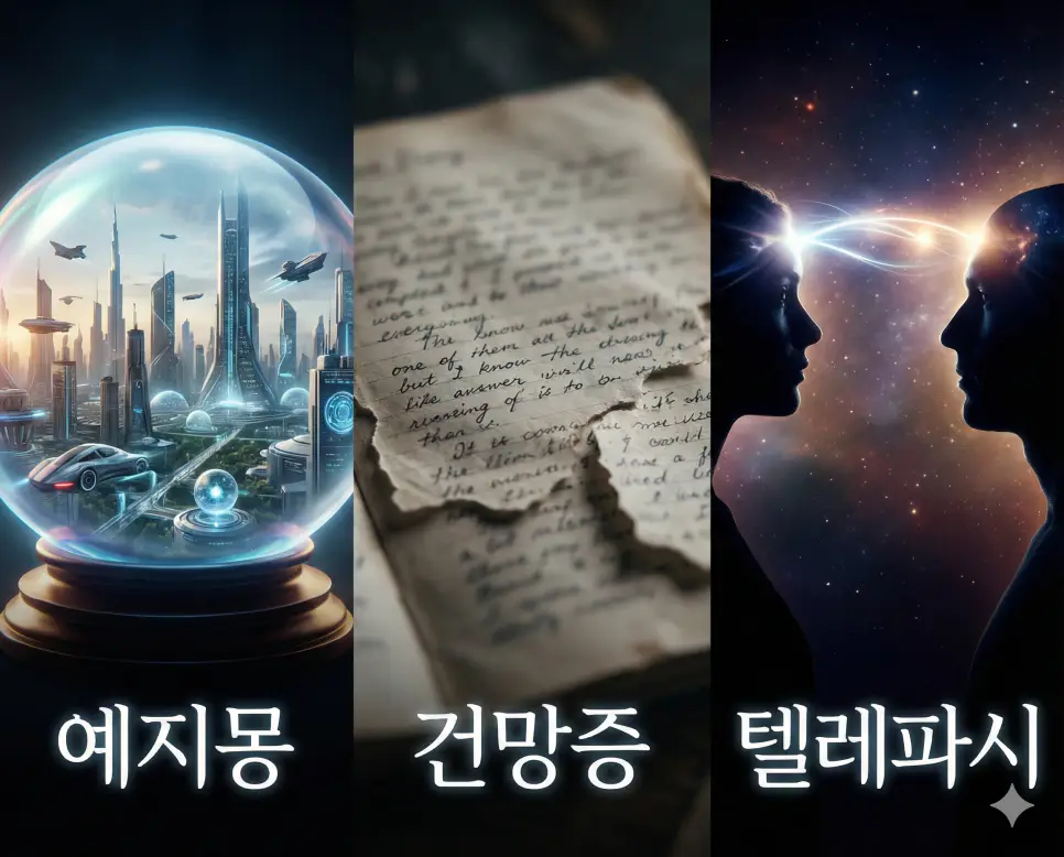 예지몽의 신비, 건망증의 인지 상태, 텔레파시의 소통을 통합적으로 보여주는 시각 자료