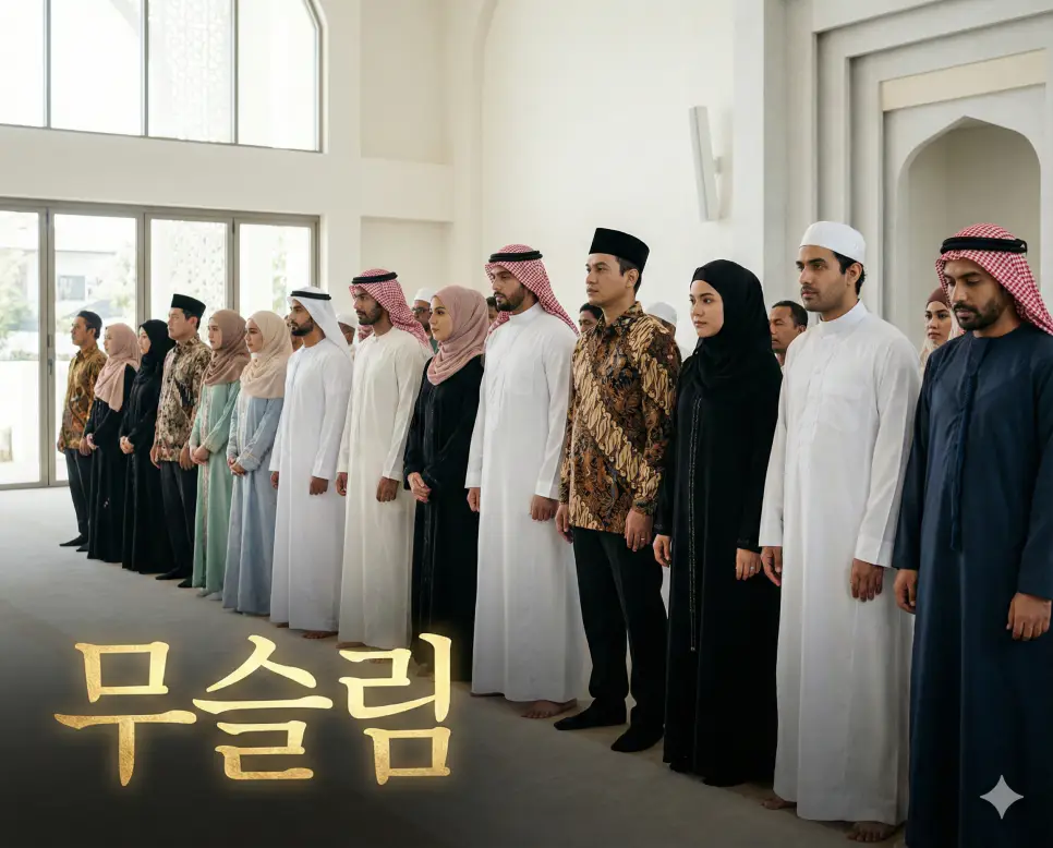 이슬람교를 믿으며 신의 뜻에 순응하고 평화를 실천하는 사람인 무슬림 이미지