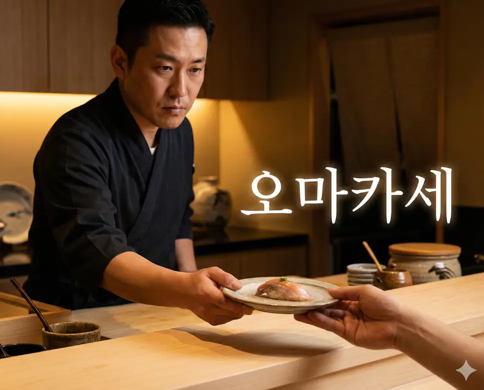 오마카세 뜻이 담긴 셰프의 전문성과 신뢰를 바탕으로 최상의 요리를 내놓는 신뢰감 있는 장면