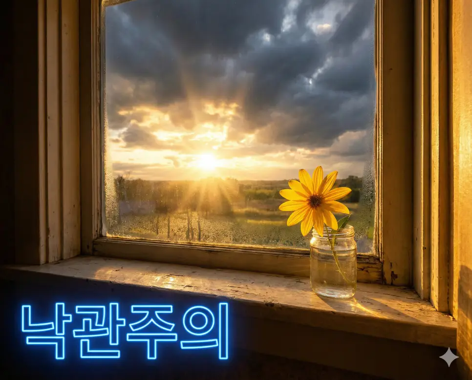 낙관주의 뜻인 인생이나 세상을 밝고 희망적인 것으로 보고 앞날에 대해 긍정적인 믿음을 갖는 태도를 상징적으로 표현한 이미지