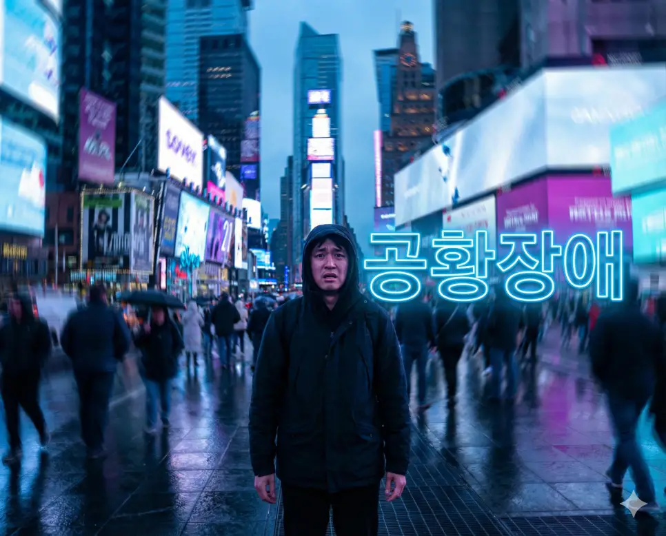 갑작스러운 공포와 불안감이 신체 증상과 함께 나타나는 공황장애의 긴박함을 묘사한 이미지