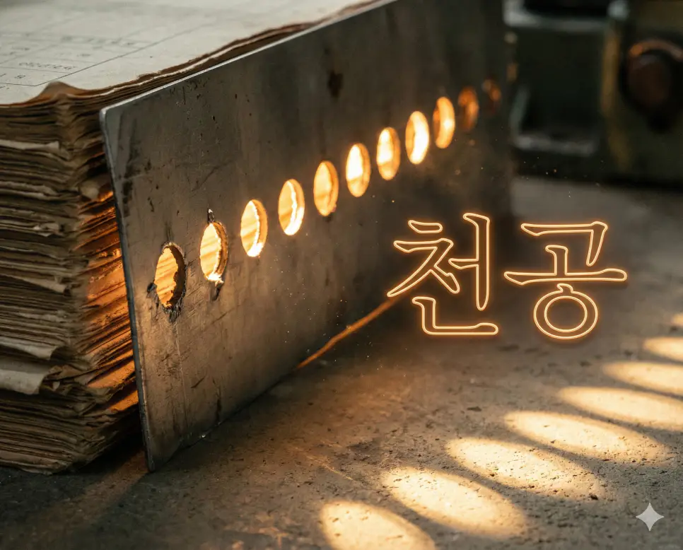 천공 뜻을 보여주는 종이나 가죽 등에 구멍을 뚫어 표시하거나 처리하는 모습의 이미지