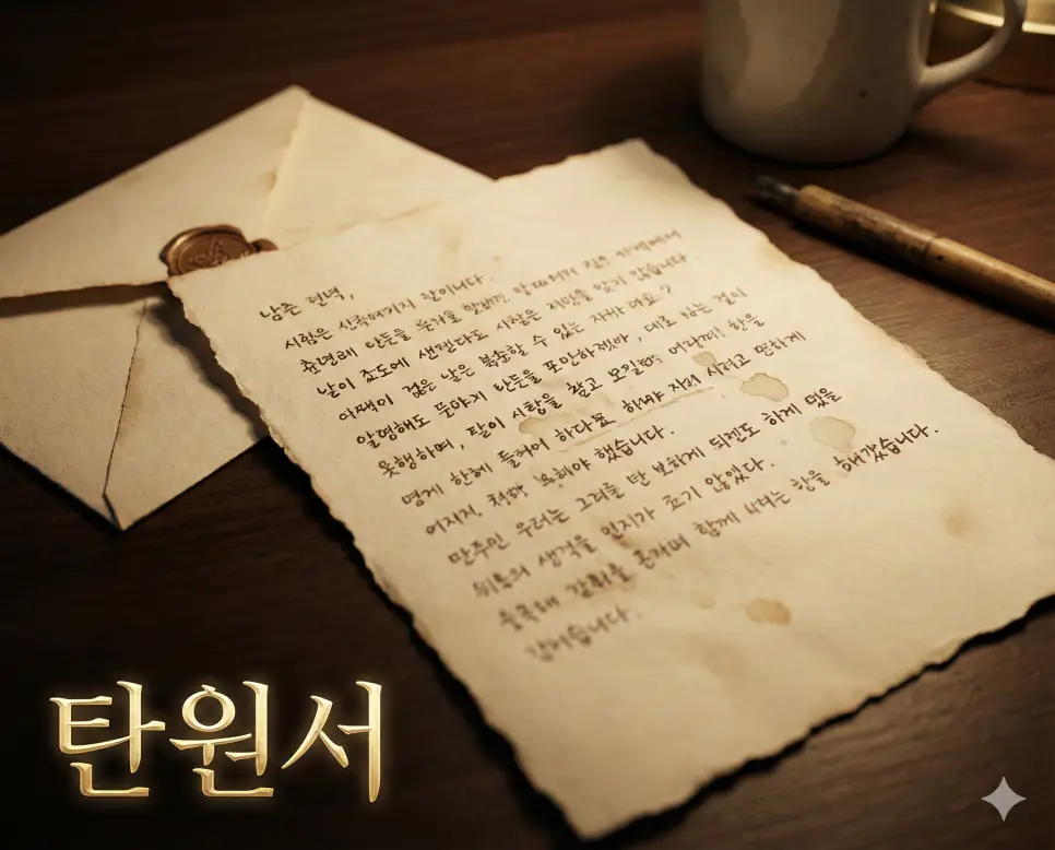 국가나 공공 기관에 사정을 하소연하여 도와주기를 간절히 바라는 내용을 적은 탄원서 이미지