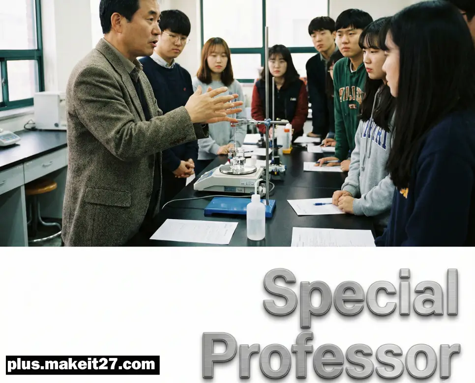 현장의 실무 지식을 전수하는 특임교수의 모습과 품격 있는 로고 디자인