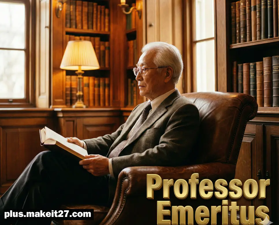 깊은 경륜이 느껴지는 명예교수의 모습과 품격 있는 영문 로고