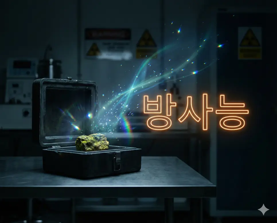 방사능 뜻인 불안정한 원자핵이 스스로 붕괴하며 방사선을 내뿜는 성질을 묘사한 실사 이미지
