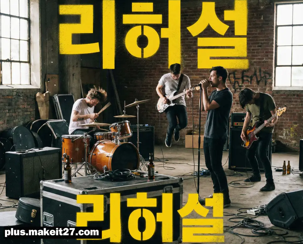 본 공연 전 완벽한 합을 맞추기 위해 밴드가 집중하고 있는 리허설 현장과 감각적인 영문 디자인