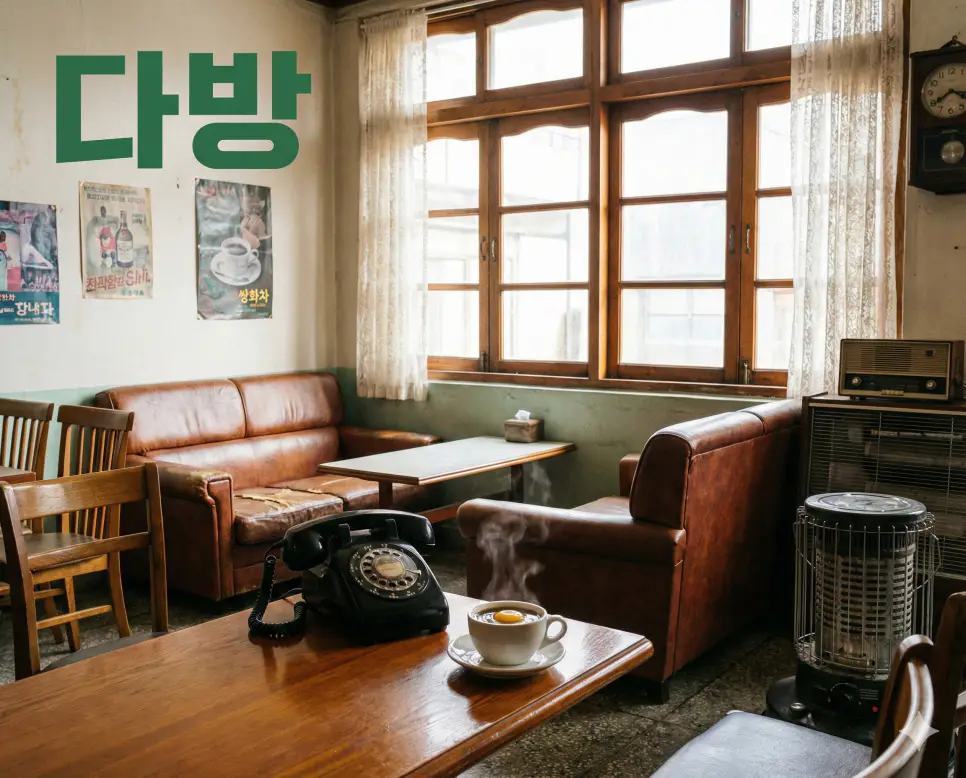 근대기 소통의 중심지였던 다방 뜻이 잘 표현된, 역사와 정취를 닮은 감성적인 실사 이미지입니다.