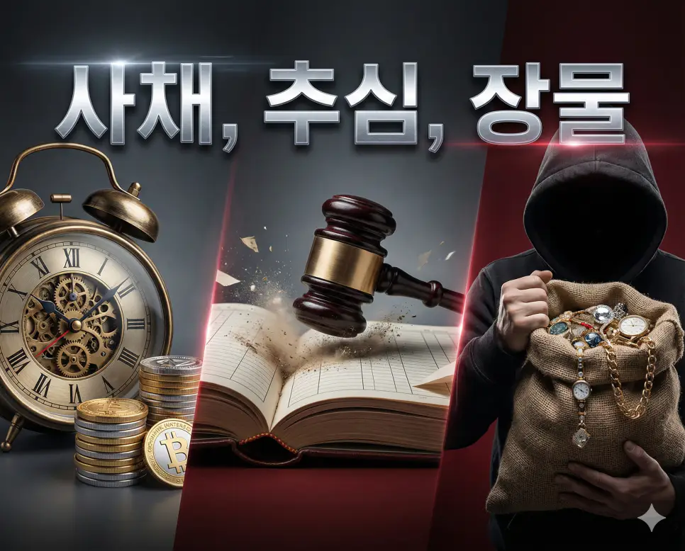 사채, 추심, 장물의 개념과 위험성을 세련된 구도로 통합한 금융 및 법률 종합 가이드 이미지