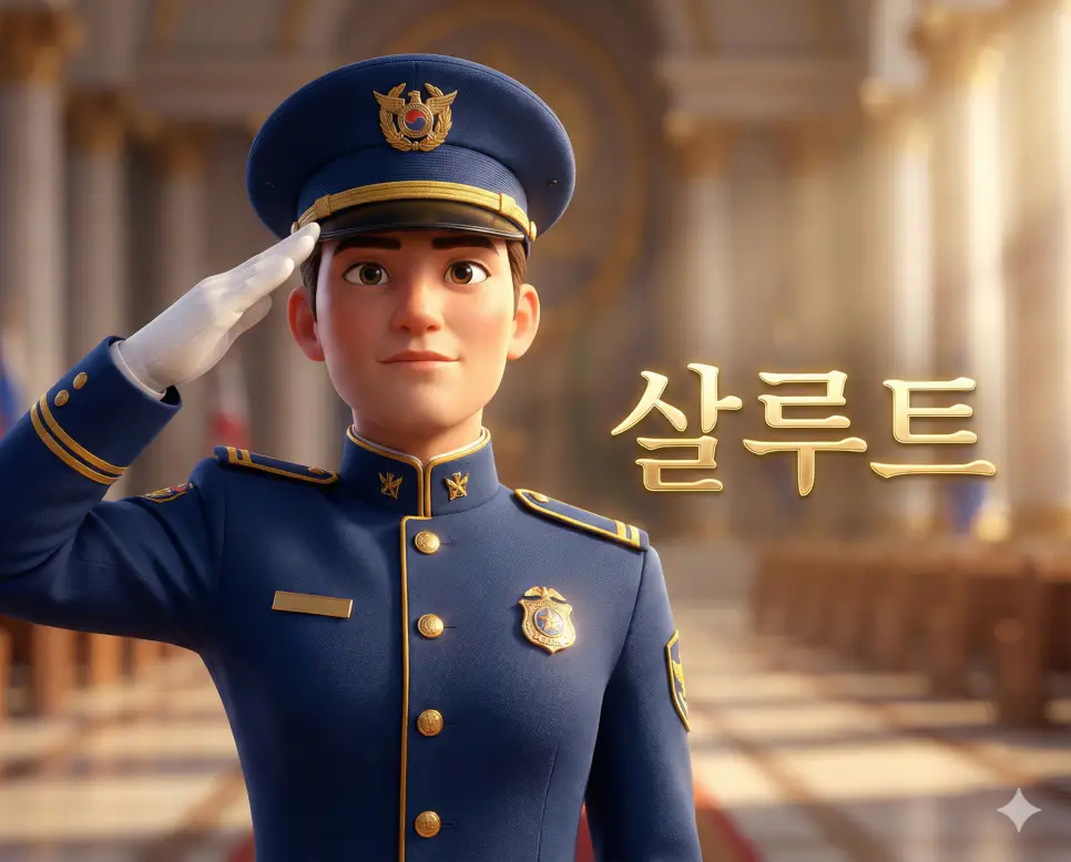 존경과 예의를 표하는 격식 있는 인사 살루트 뜻과 명예로운 태도를 표현한 따뜻한 스타일의 이미지