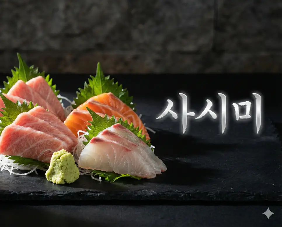 사시미 뜻을 상징하는 신선한 생선의 윤기와 정교한 칼날의 기술이 돋보이는 고품격 일식 회 이미지
