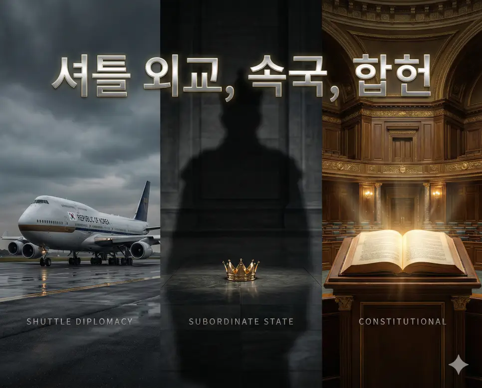 셔틀 외교, 속국, 합헌의 개념과 국제 관계 및 법적 절차를 세련된 구도로 통합한 종합 가이드 이미지