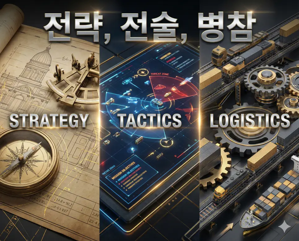 전략, 전술, 병참의 상호 유기적인 관계를 세련된 구도로 통합한 리더십 종합 가이드 이미지