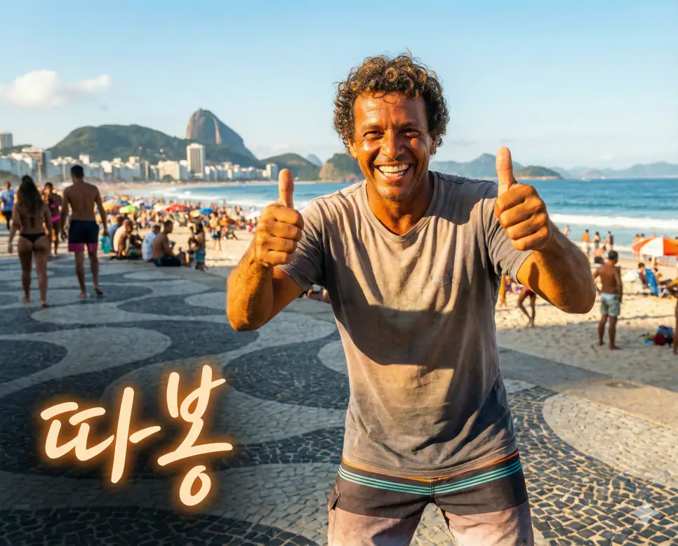 브라질어로 최고라는 찬사와 긍정을 담은 따봉 뜻과 열정적인 에너지를 담은 사진