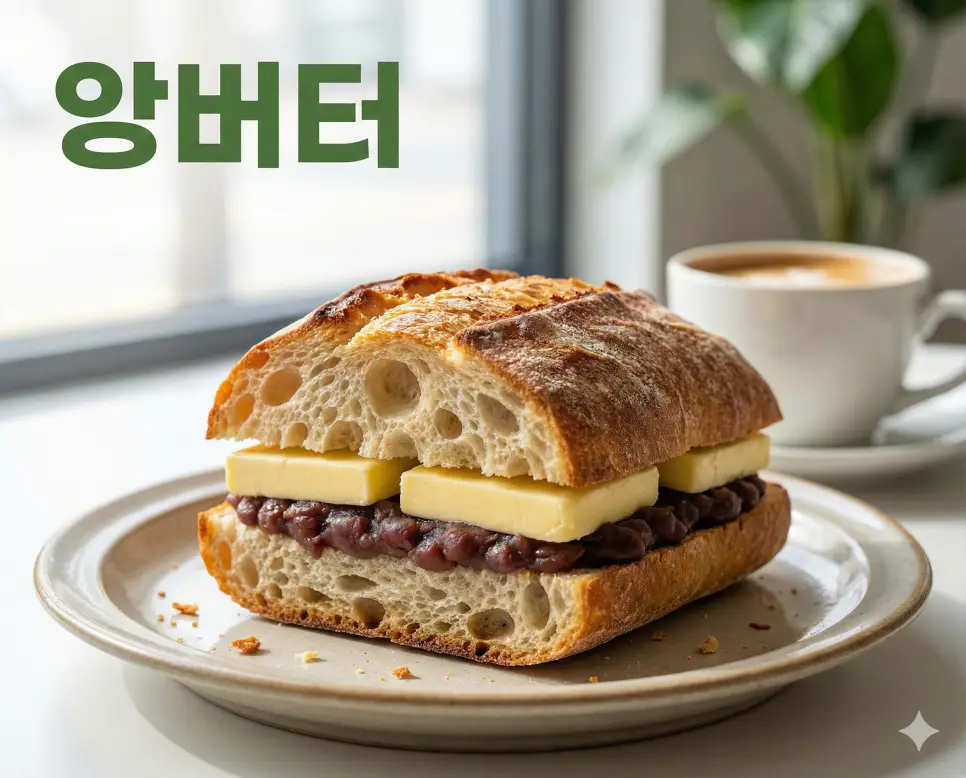 고소한 버터와 달콤한 팥의 환상적인 조합 앙버터 뜻 의미를 보여주는 정갈한 실사 음식 사진입니다.