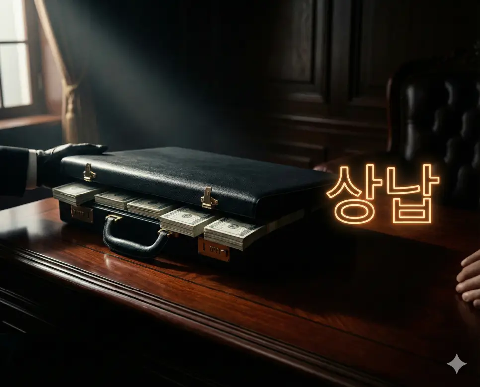 상납 뜻인 이권이나 보호의 대가로 윗사람에게 돈이나 물품을 바치는 행위를 시각화한 이미지