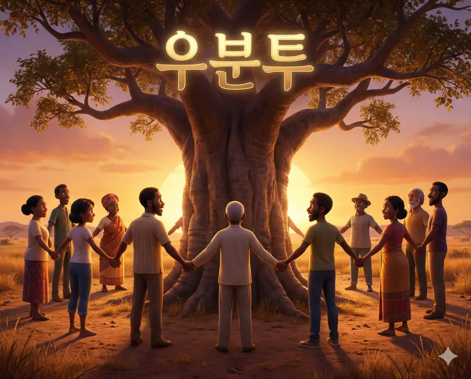 아프리카의 공존 철학인 우분투의 의미를 담아 사람들이 서로 화합하고 연대하는 모습을 그린 따뜻한 스타일의 이미지