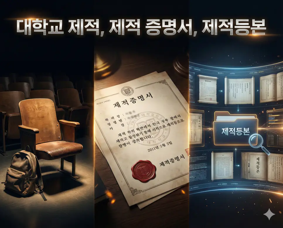 대학교 제적, 제적 증명서, 제적등본의 개념과 학적 관리 절차를 세련된 구도로 통합한 종합 가이드 이미지
