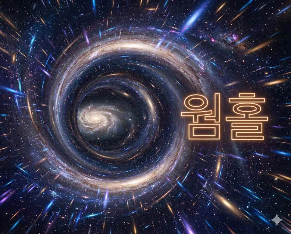 웜홀 뜻인 우주의 멀리 떨어진 두 지점을 연결하는 가상의 지름길을 묘사한 웅장한 이미지