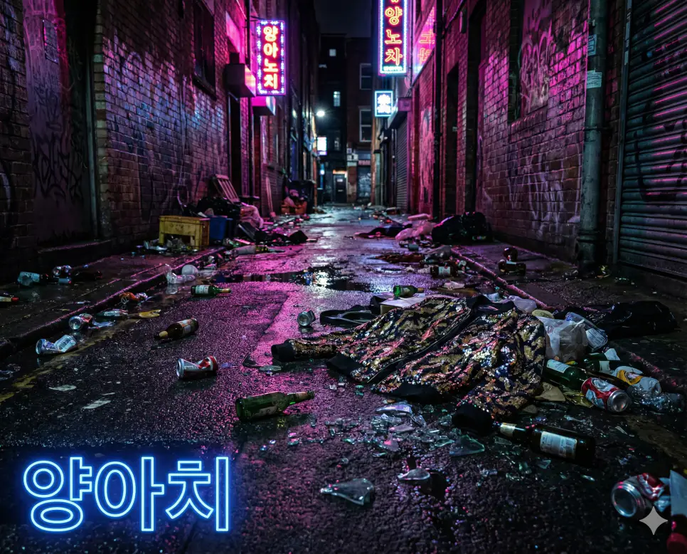 양아치 뜻인 품행이 천박하고 질서 없는 불량배를 상징적으로 표현한 뒷골목 이미지