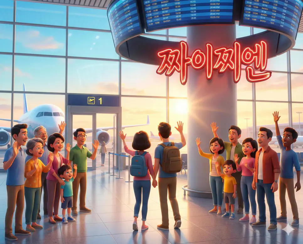 중국어로 다시 만나자는 약속을 담은 작별 인사 짜이찌엔 뜻을 표현하며 아쉬움과 희망을 동시에 담은 따뜻한 스타일의 이미지