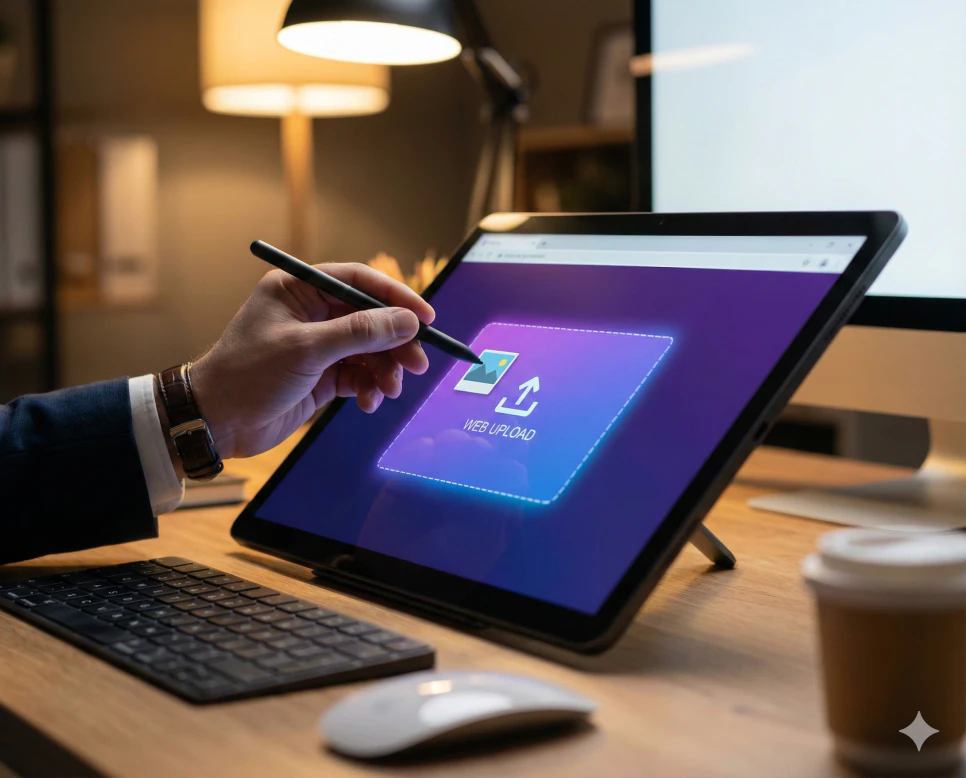 WebP JPG 변환 하기 : 클릭 한 번으로 간편하게 해결하기 3 사용자가 태블릿으로 간편하게 이미지를 드래그하여 WebP를 JPG로 변환하는 실제 사용 모습