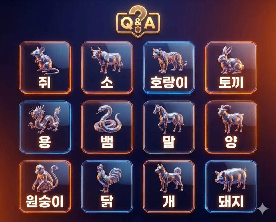 띠 계산기: 생년월일 띠 계산기 및 나이별 띠 확인 (띠별 나이 계산기) 4 쥐(子)·소(丑)·호랑이(寅) 등 12간지 한자 기반 띠별 뜻과 특징을 설명하는 선명한 인포그래픽 FAQ