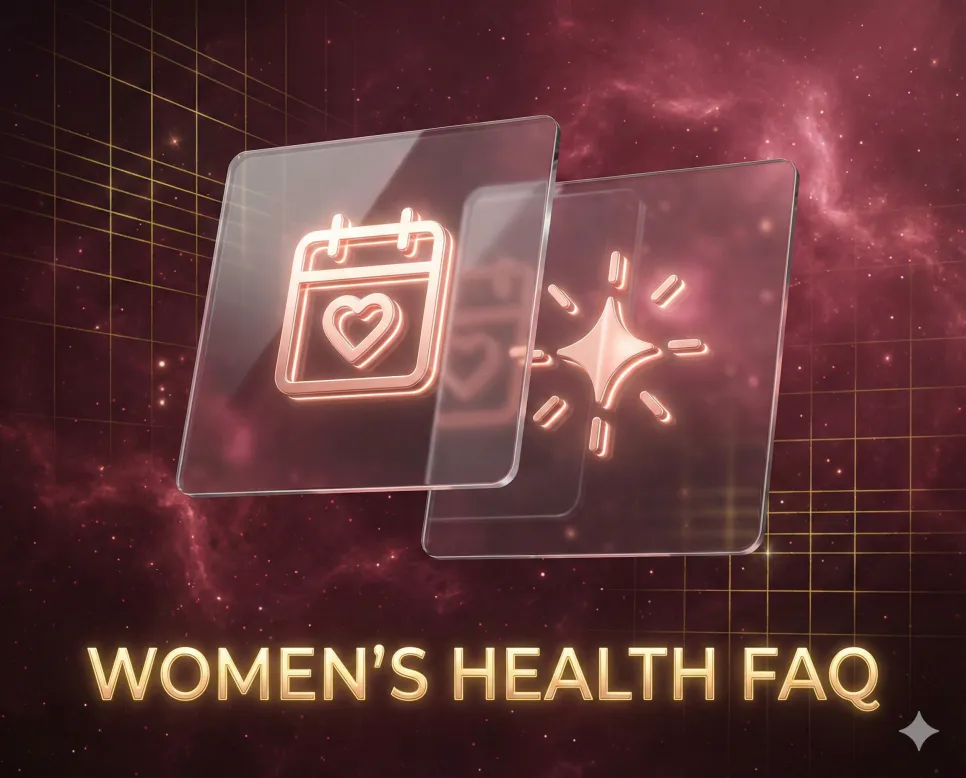 생리 전 증후군(PMS) 관리법과 주기별 건강 관리 팁을 제공하는 여성 건강 인포그래픽 FAQ