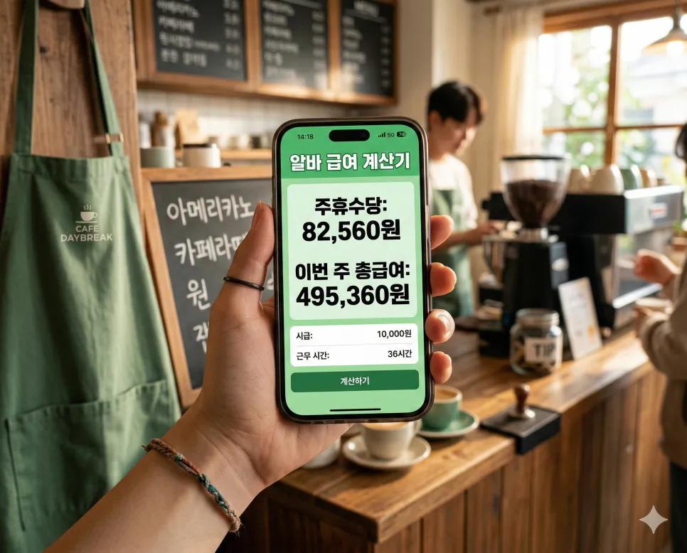 알바 급여 계산기 주휴수당 포함 세후 급여 완벽 계산 3 스마트폰으로 시급과 근무시간을 입력해 주휴수당 포함 주급과 월 실수령액을 즉시 확인하는 모바일 최적화 화면
