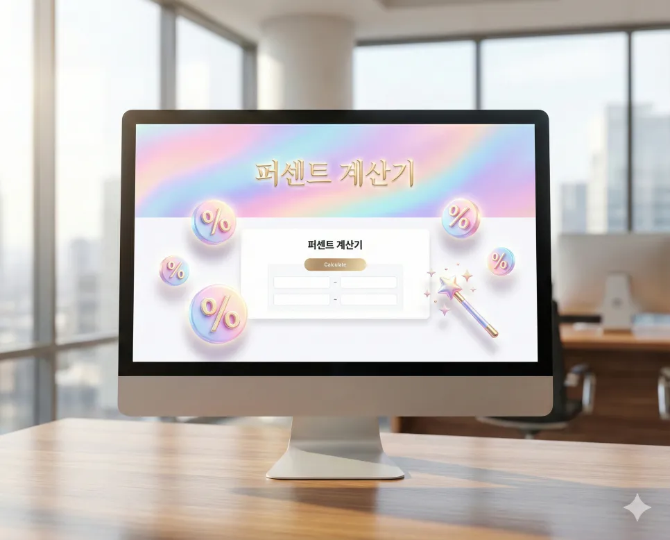 퍼센트 계산기: 할인율 · 증감률 · 수익률 · 비율 계산기 1 오로라 그라데이션 헤더와 파스텔 톤 UI가 적용된 고성능 퍼센트 계산기 메인 화면