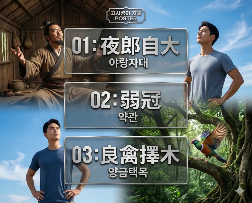 야랑자대, 약관, 양금택목의 뜻과 핵심을 담은 세련된 영화 포스터 스타일의 FAQ 인포그래픽