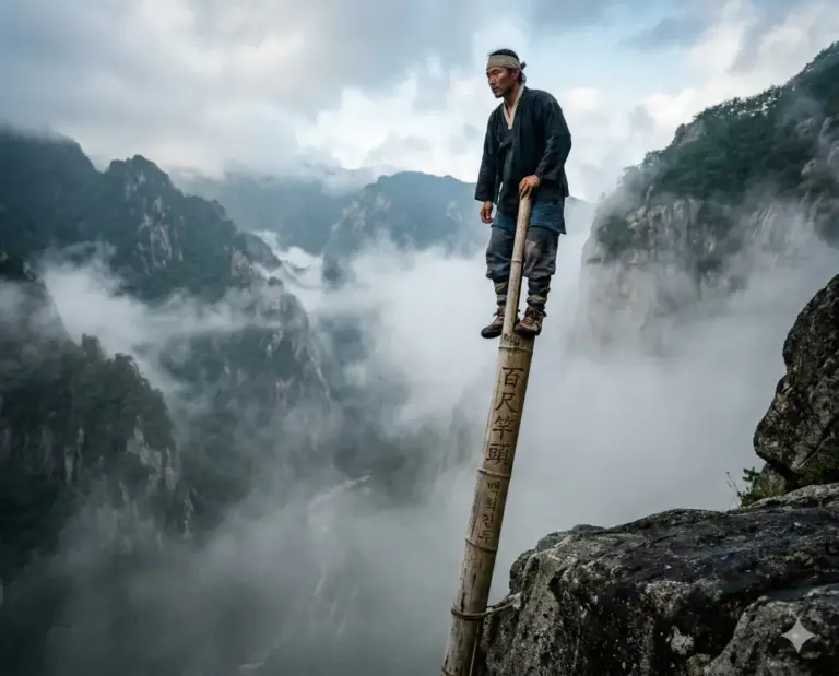 baekcheok gandu precarious bamboo pole mist realistic