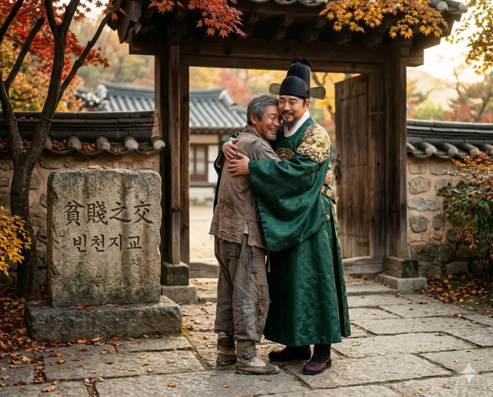 빈자일등 뜻, 빈천지교 뜻, 빙탄지간 뜻: 진심의 가치와 변치 않는 인연, 상극의 지혜 정리 2 bincheon jigyo friends embrace poverty loyalty realistic