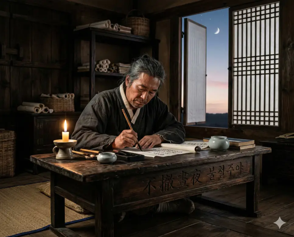 불입호혈 뜻, 불철주야 뜻, 불치하문 뜻: 도전의 용기와 불침번의 노력, 겸손의 지혜 정리 2 불철주야(不撤晝夜) 뜻 – 밤낮을 가리지 않고 힘씀을 의미하며, 등불 아래 밤을 새워 학문에 몰두하여 새벽을 맞이하는 선비의 사실적 이미지