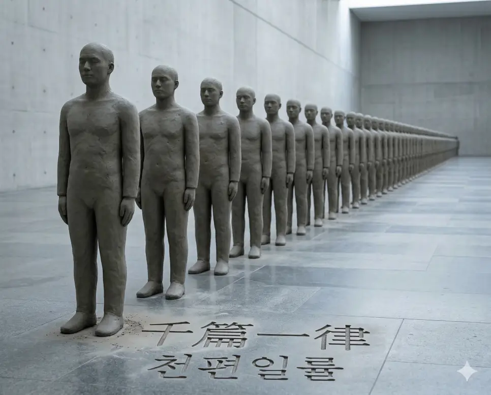천재지변 뜻, 천태만상 뜻, 천편일률 뜻: 거대한 자연재해와 세상의 다채로움, 단조로움의 교훈 정리 3 천편일률(千篇一律) 뜻 – 여럿이 모두 한결같아 개성이 없음을 의미하며, 똑같은 모양의 흙 인형들이 나열된 사실적 이미지