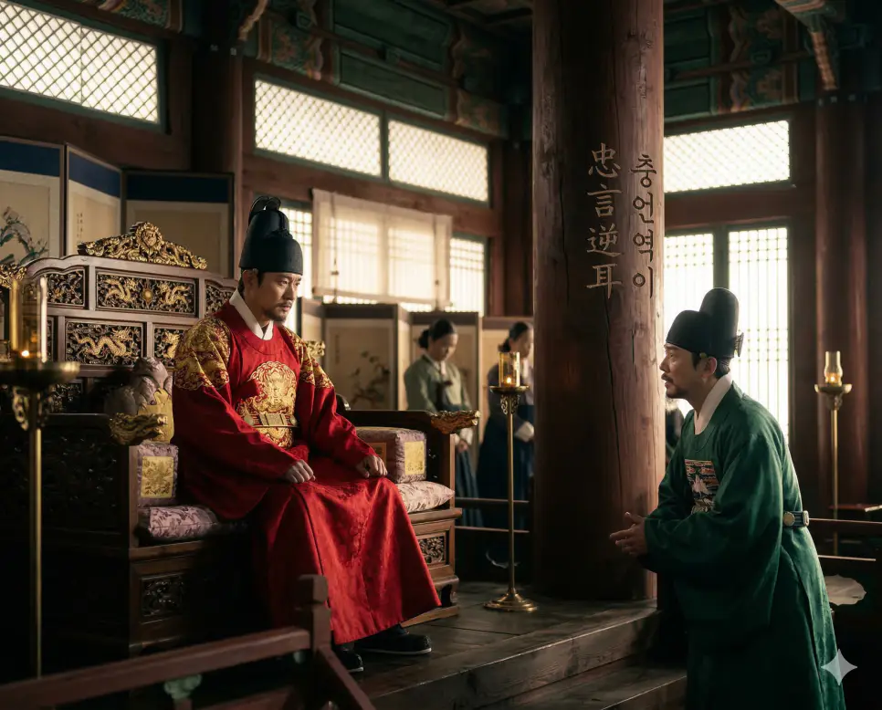 충언역이(忠言逆耳) 뜻 – 충실한 조언은 귀에 거슬린다는 뜻으로 바른말이 듣기 싫음을 의미하는 역사적인 분위기의 이미지