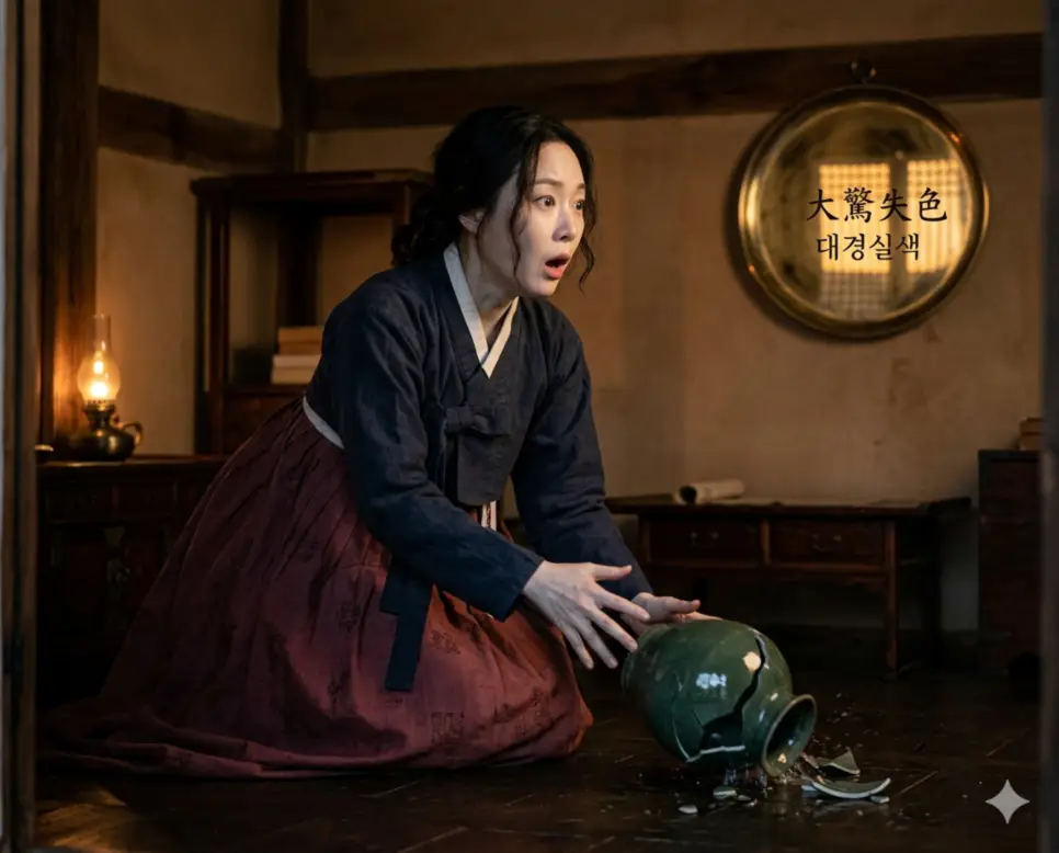 당랑거철 뜻, 대경실색 뜻, 대기만성 뜻: 무모함과 놀람, 그리고 대성의 지혜 정리 2 대경실색(大驚失色) 뜻 – 몹시 놀라 얼굴빛이 하얗게 변함을 의미하며, 무언가를 보고 극한의 공포와 놀람을 느끼는 인물의 사실적 이미지