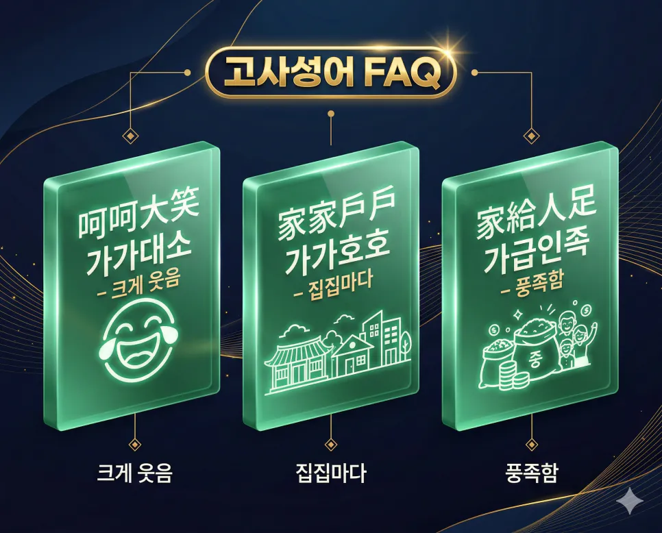 가가대소 뜻, 가가호호 뜻, 가급인족 뜻: 핵심 고사성어 완벽 정리 4 가가대소·가가호호·가급인족 세 가지 고사성어의 뜻·유래·활용을 한눈에 정리한 FAQ 인포그래픽