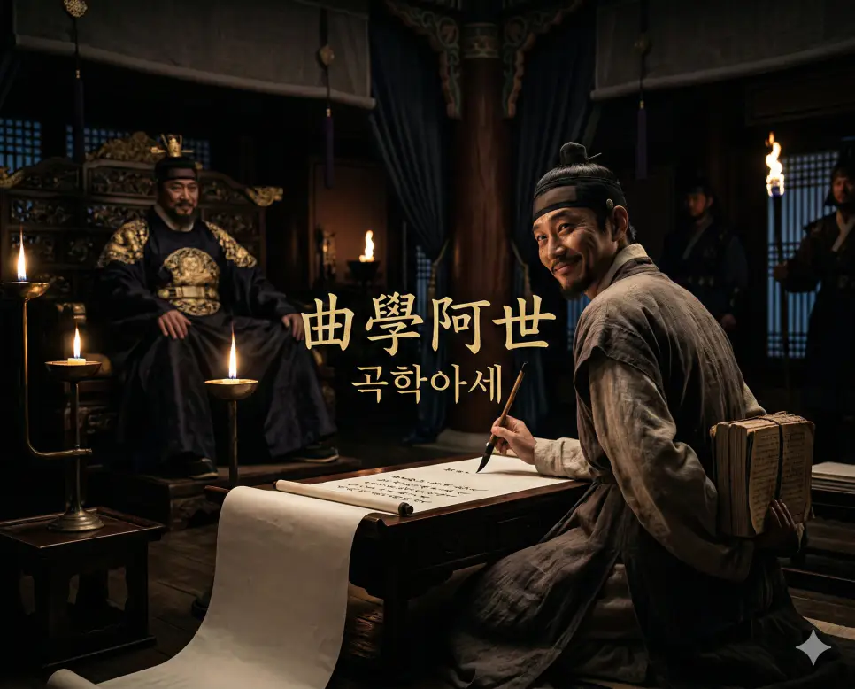 곡학아세 뜻, 골육상쟁 뜻, 공명정대 뜻: 왜곡된 진실과 비극을 넘어선 정의 1 곡학아세(曲學阿世) 뜻 – 배운 것을 굽혀 세상에 아부함을 의미하며, 진실을 외면하고 권력에 아부하는 인물의 사실적 이미지