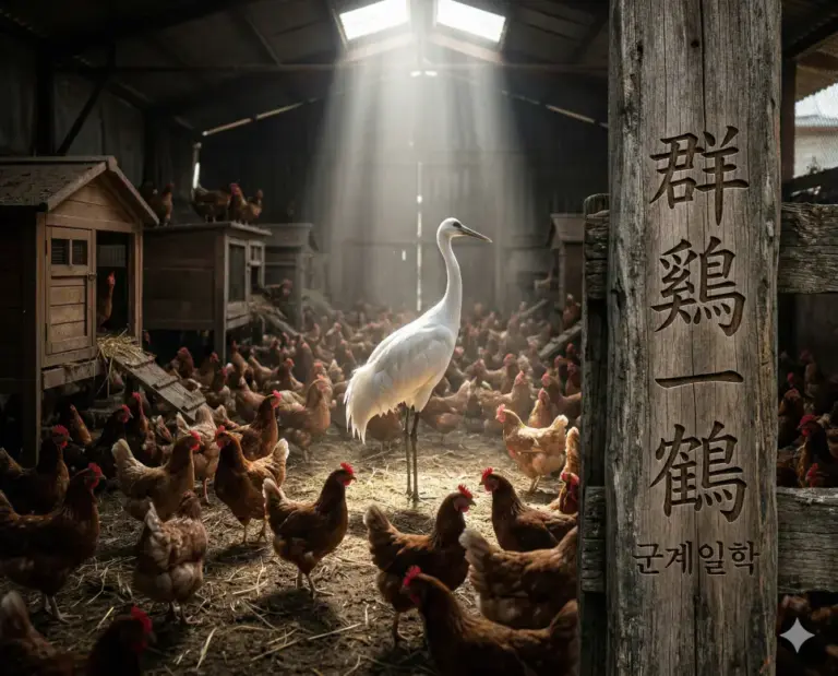 gungye ilhag crane among chickens realistic