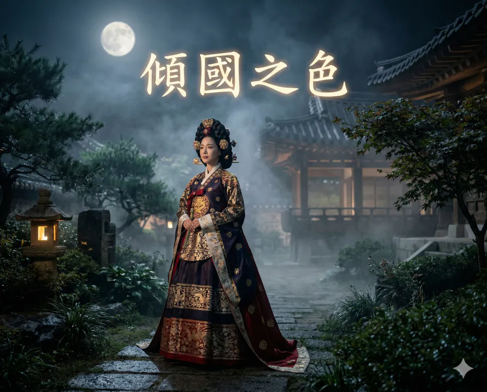 경국지색 뜻, 경천동지 뜻, 희로애락 뜻: 세상을 뒤흔드는 힘과 깊은 통찰 1 경국지색(傾國之色) 뜻 – 나라를 위태롭게 할 정도의 대단한 미인을 의미하며, 한자 '傾國之色'이 배경에 흐르는 우아하고 아름다운 사실적 이미지