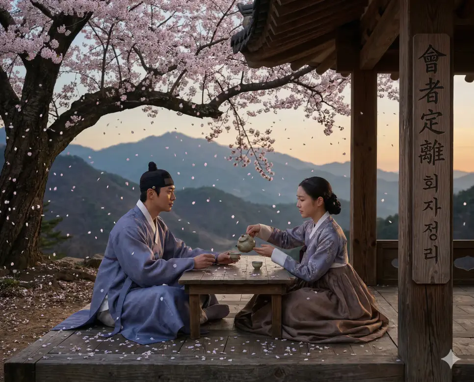 황당무계 뜻, 회자정리 뜻, 횡설수설 뜻: 허황된 이야기와 만남 뒤의 이별, 갈피를 못 잡는 말의 지혜 정리 2 회자정리(會者定離) 뜻 – 만난 사람은 반드시 헤어지게 된다는 뜻으로, 정자에서 아쉬운 작별을 나누는 친구들의 사실적 이미지
